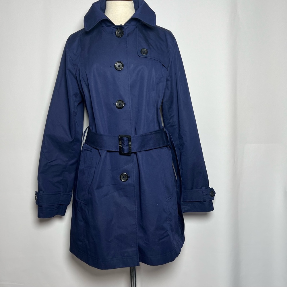 L.L. Bean Women’s Medium Navy Blue Old Port Trench Coat Jacket w/ belt &adj cuff